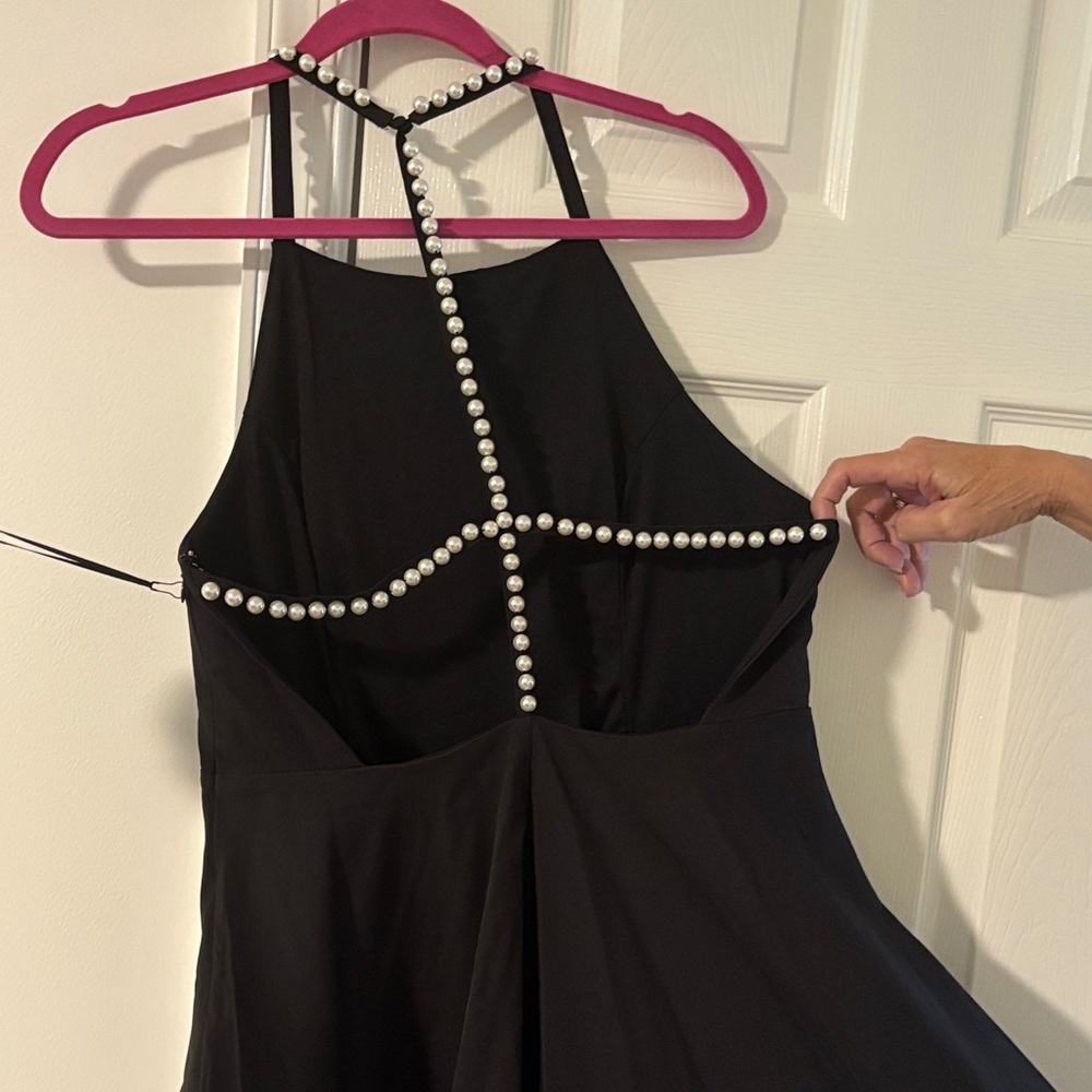Lulu's Black Backless Dress with Studded Pearl Straps - Picture 3 of 3